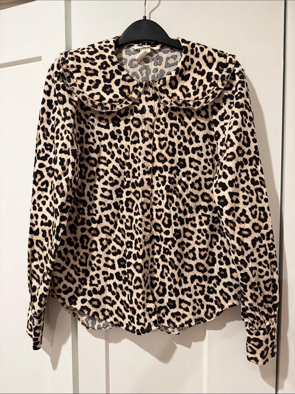 H&M viral leopard print cotton blouse button down collar XS